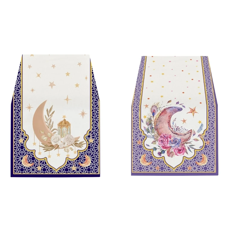 

G6DA Tablecloth Moon Print Table Decoration Cover Table Runner Ramadans Table Runners