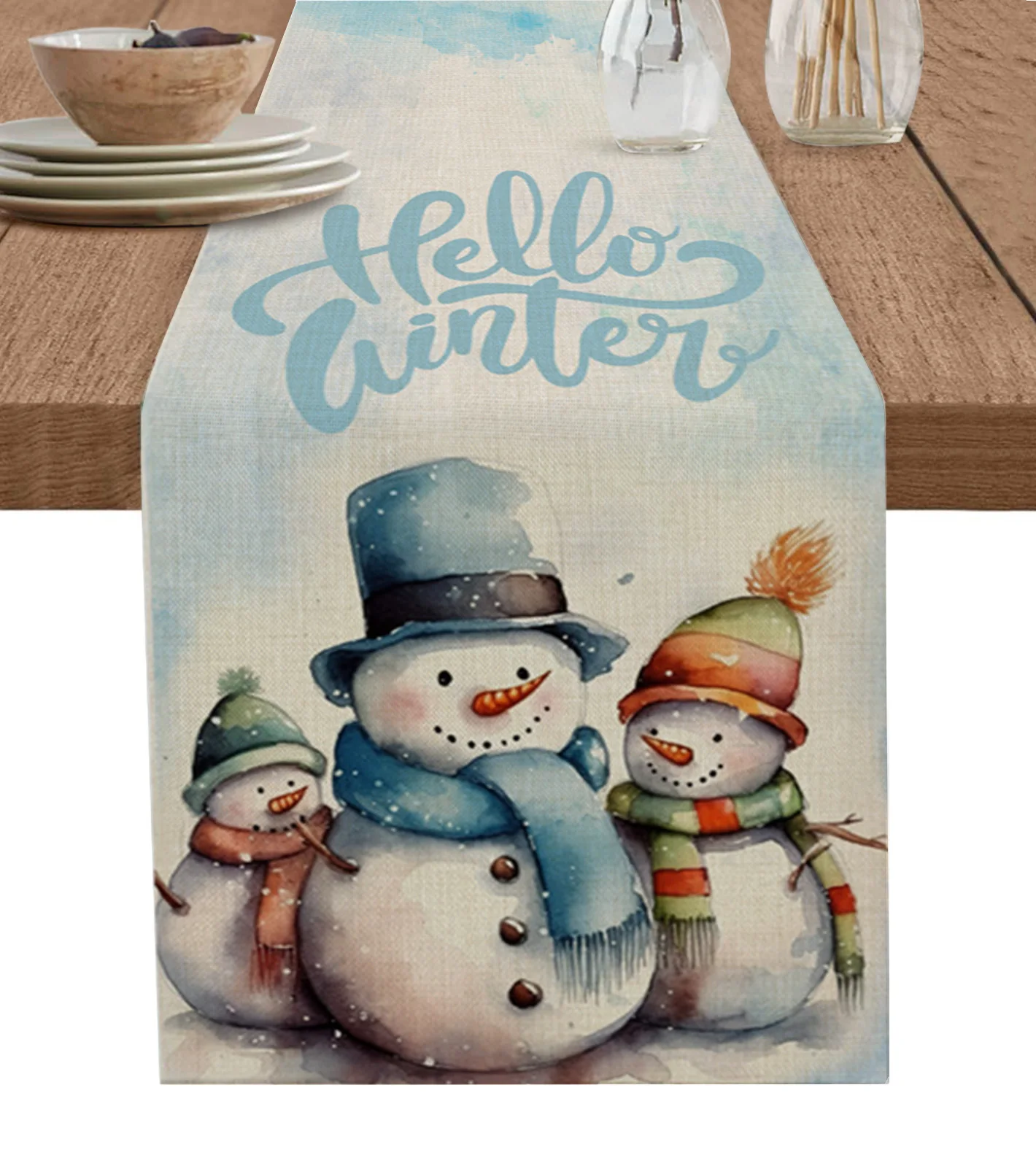 

Christmas Snowflake Snowman Watercolor Table Runner Decoration Home Decor Dinner Table Decoration Table Decor