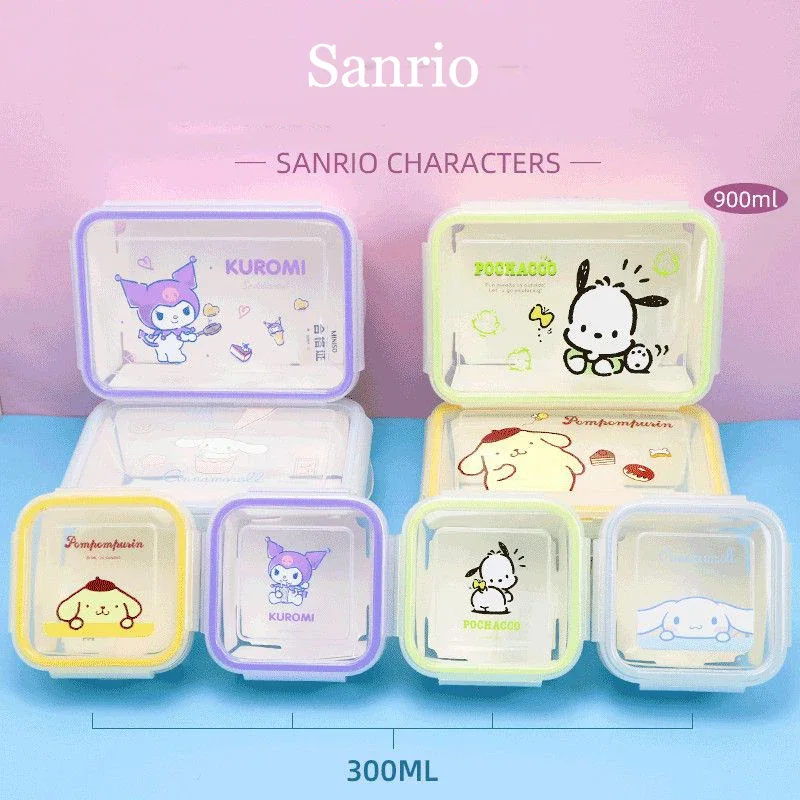 

Sanrios Kuromi Cinnamoroll Pochacco Cute Plastic Bento Box Sealed Crisper Box Student Portable Lunch Box Cartoon Tableware Set