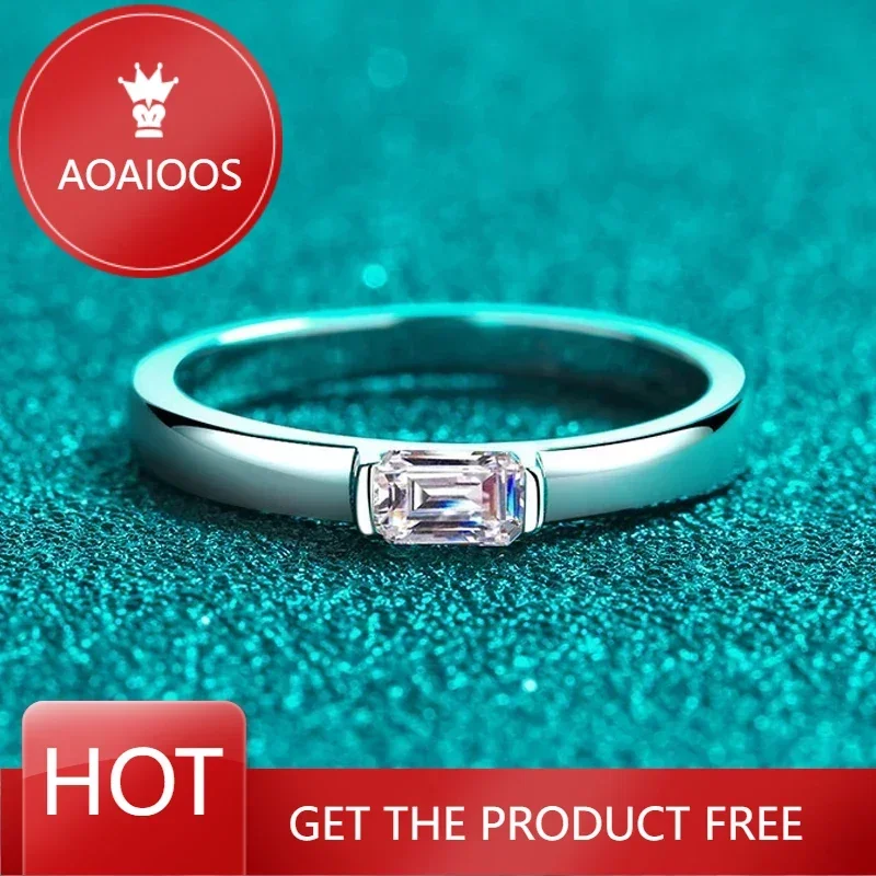 

DRring White Gold Plated Certified 0.5ct Moissanite Rings for Women 3*5mm Emerald Cut Lab Diamond Jewelry 925 Silver Rings GRA