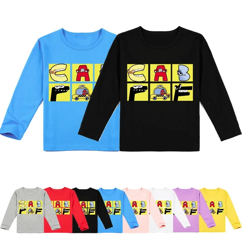 

Alphabet Lore Korean Children's Clothing 2023 Children's Clothing Alphabet Lore Fashion Print Long-sleeved T-shirt Summer Wear