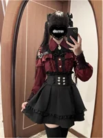 k Romantic oulder Bared irt And f Skirt Set Spring Autumn Japanese School orm Sle Two Piece Set for Teen Girls - Image 3