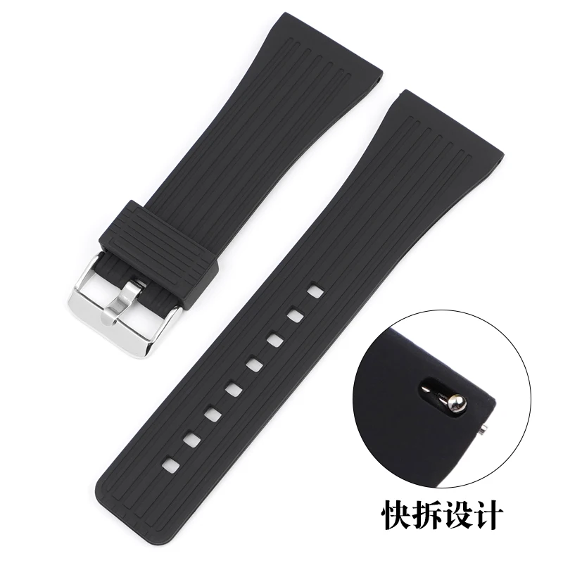 Large Black Silicone Sport Strap with Stainless Steel Buckle - Waterproof Rubber Watch Band