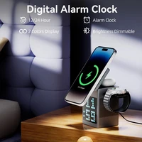 UYUXIO 3 in 1 Magnetic Wireless Charging Station with Bluetooth Speaker Alarm Clock RGB Pixel Display Fast Charging for iPhone 5