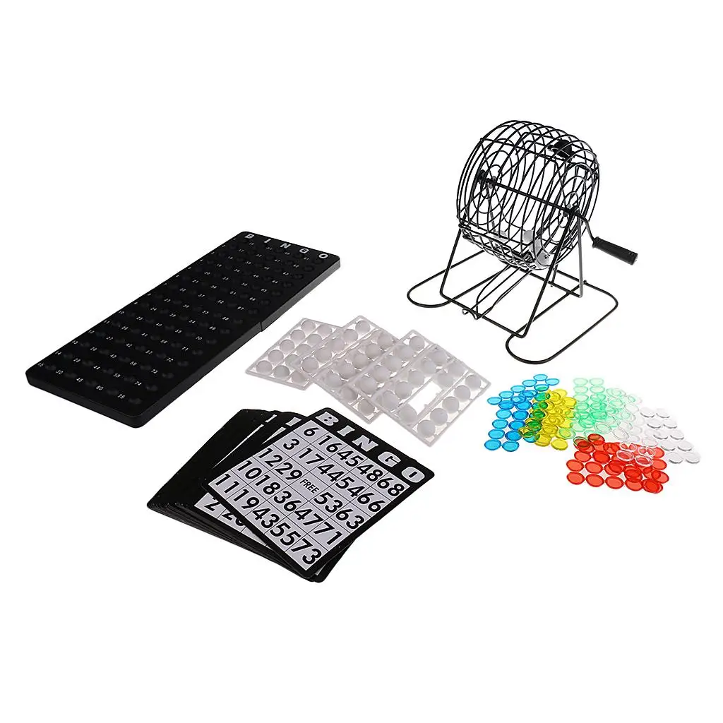 Classic Bingo Cage Game 75 Ball 150 Token Marker 18 Card for Club Pub Family Camping Hiking Games Supplies
