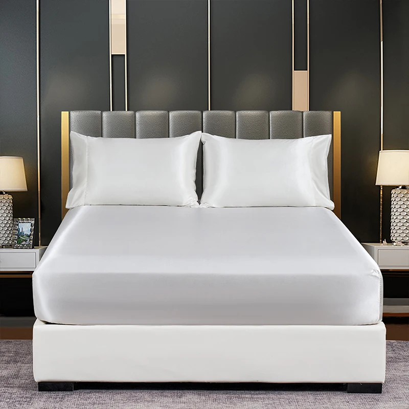 3/4pcs Queen King Size Luxury Bed Sheet Set Covers Satin Black Bed Sheets Pillowcase Flat Fitted Double Sheet Bedclothes 3
