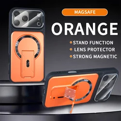 Luxury Folding Magnetic Phone Case with Lens Protector - iPhone 15 Plus (Orange)