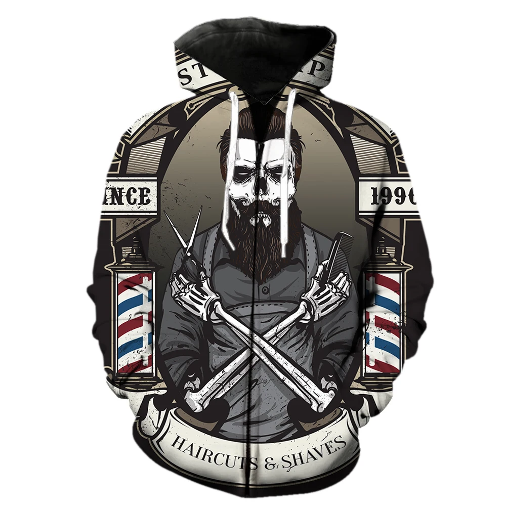 

Cartoon Barber Men's Zipper Hoodie Casual Hip Hop Teens Tops 2022 Hot Sale Sweatshirts Spring Fashion Streetwear Long Sleeve
