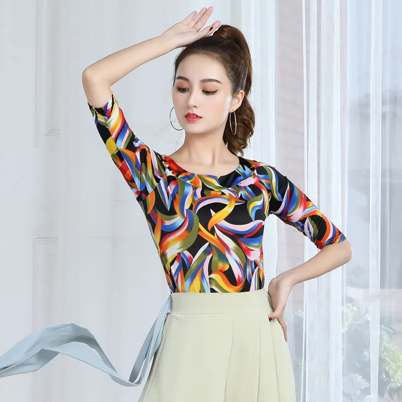 latin dance tops women's long sleeves modern dance suit social practice cheap clothes balloom salsa dancer top