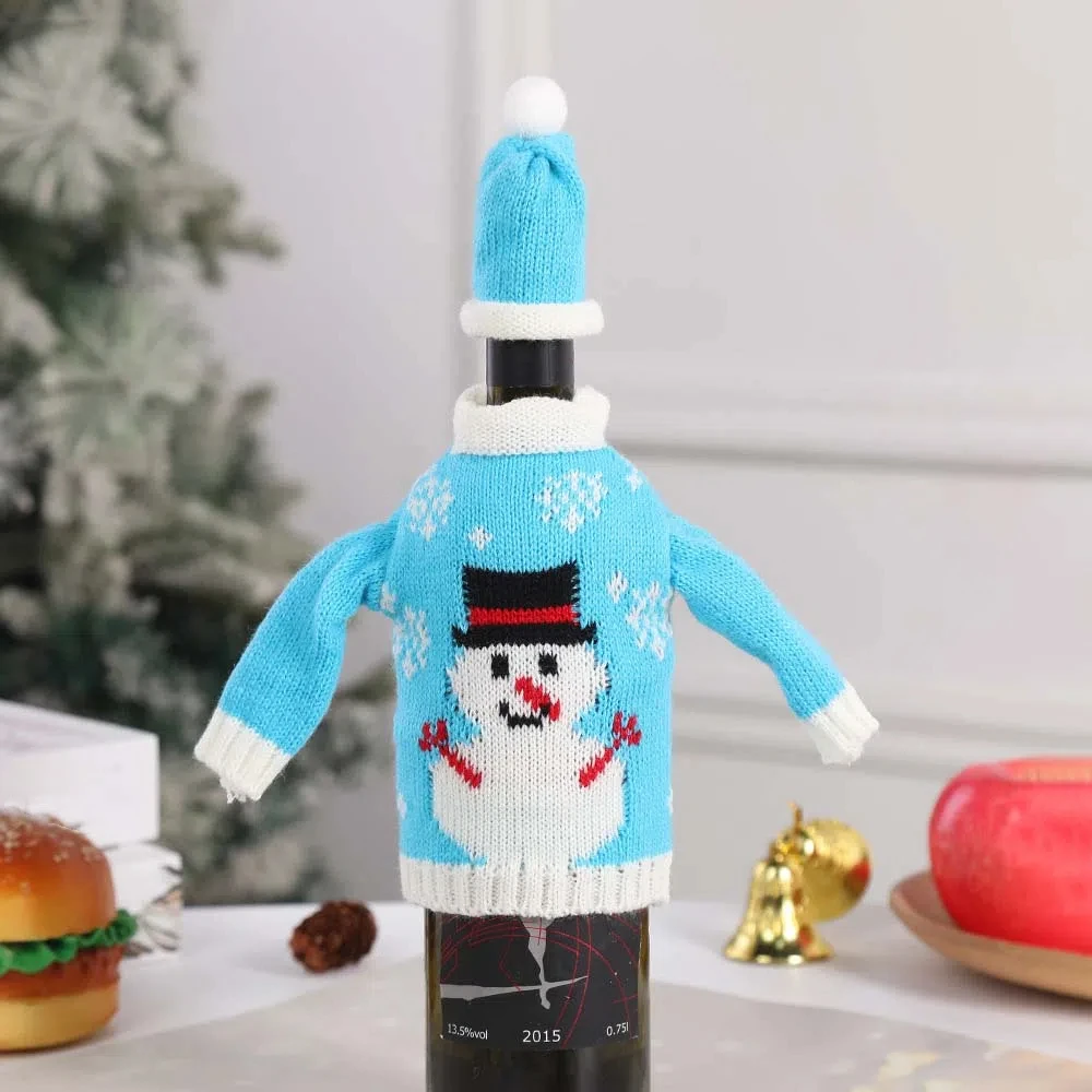 Description Picture 6 of itemKnitted Clothes with Hats Christmas Wine Bottle Cover Portable Christmas Decorations Knitted Clothes Wine Bottle Set Reusable