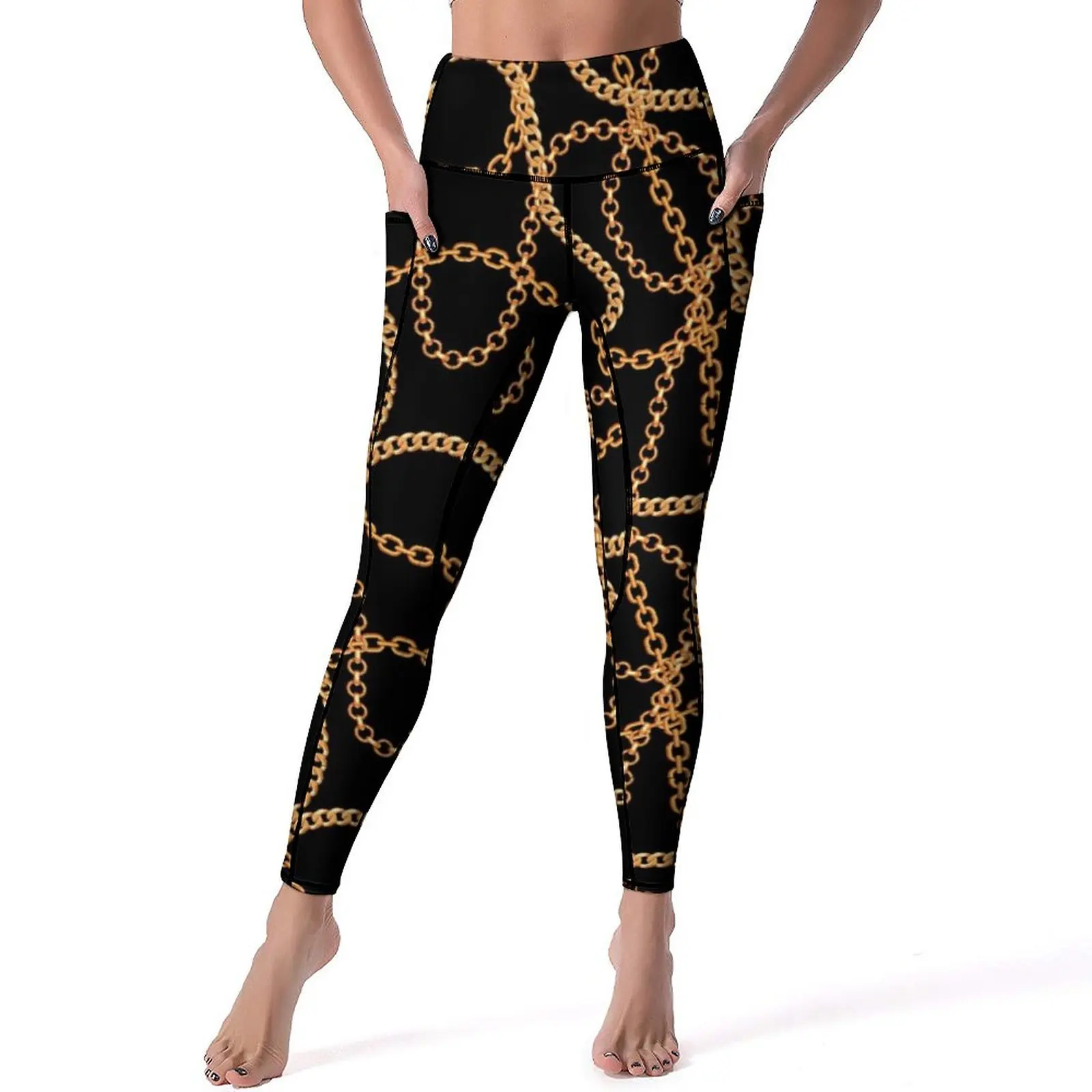 

Chain Print Yoga Pants Female Gold Chains Luxury Leggings High Waist Casual Yoga Legging Quick-Dry Design Fitness Sport Pants