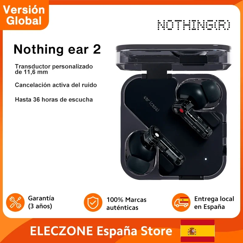 Versión Global Auriculares Nothing Ear (2) Auriculares Hi-Res Certified 40dB ANC Controlador personalizado de 11,6 mm Diseño de doble cámara Auriculares Bluetooth5.3