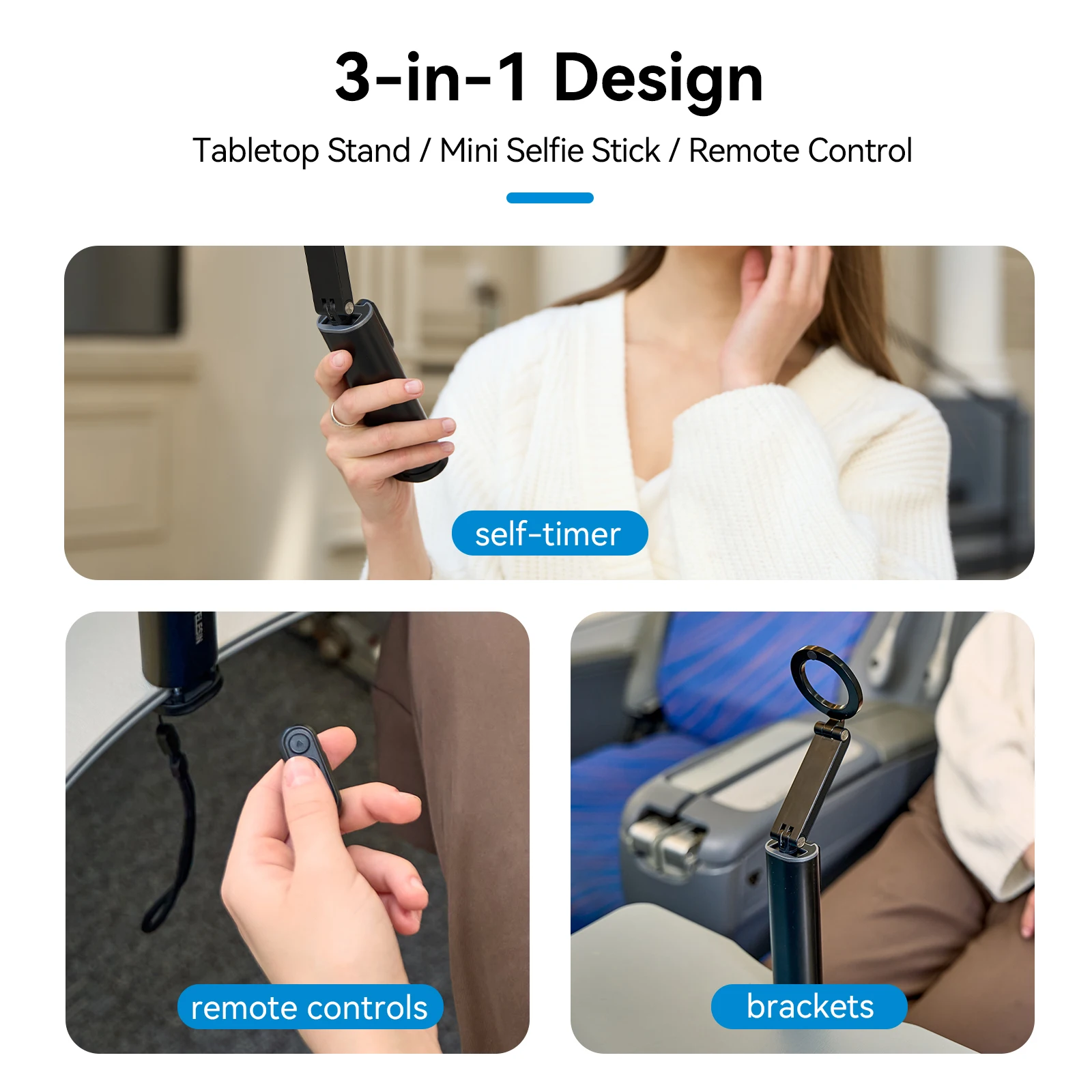 TELESIN 3 in 1 Selfie stick Phone Holder Wireless Remote Control Travel Clamp Magnetic 360&deg; rotation Holder Brackets
