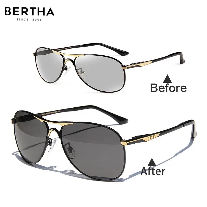 

BERTHA Sunglasses For Men Car Driving Photochromic Vintage Aviator Eyeglasses UV Protect Outdoor Sunglasses Oculos De Sol SB8722