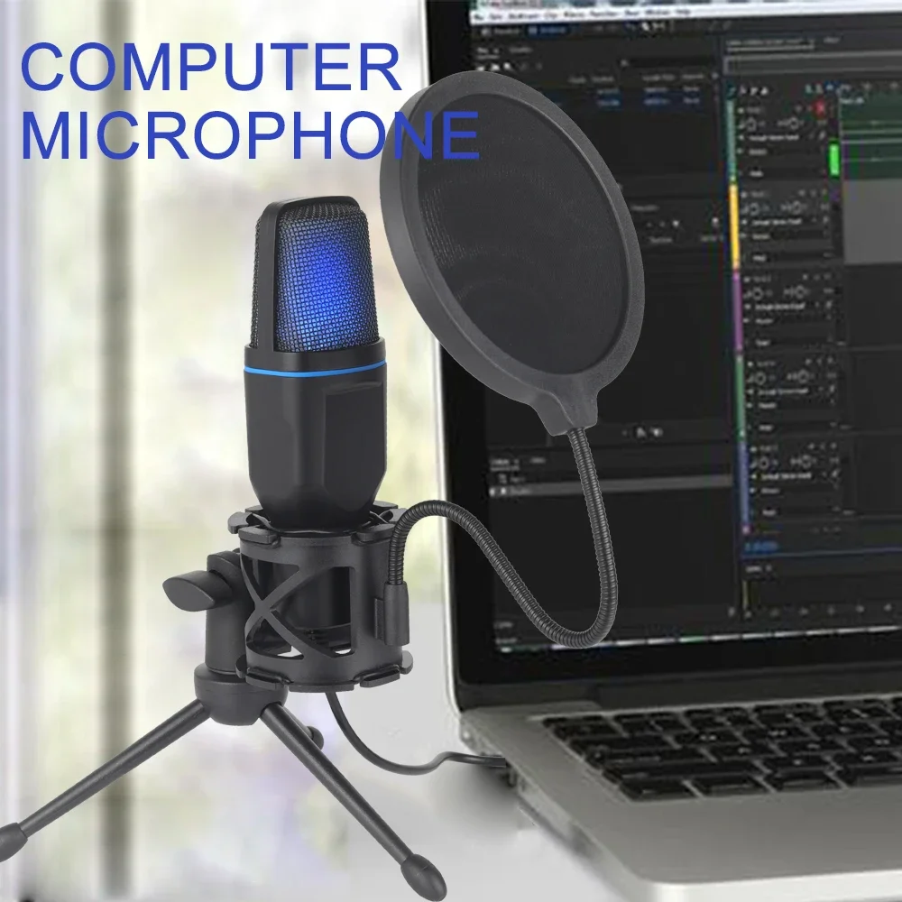 

Professional USB Microphone RGB Microfone Condensador Wire Gaming Mic for Podcast Recording Studio Streaming Laptop Desktop PC