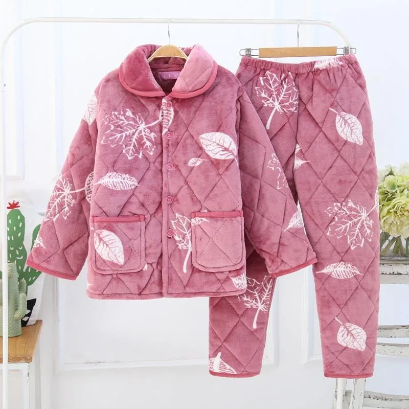 2023 New Autumn Winter Women Pajamas Three Layers of  Thickened Plush Cotton Coral Velvet Flannel Women Household Clothes Suit