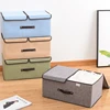 Cotton Linen Fabric Double Lid Foldable Storage Box Sundry Organiser Storage Box 2