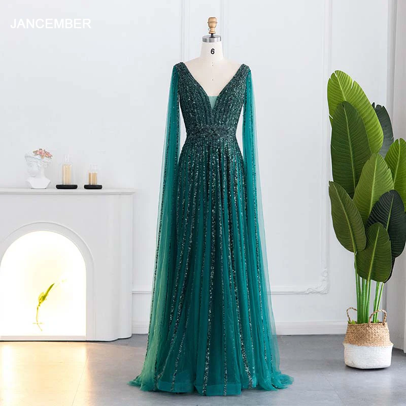 

Exquisite Evening Dresse 2023 V-neck Full Sleeves Floor-Length Beading High Quality Lace LSCZ100 Sequin Long One-piece Gown