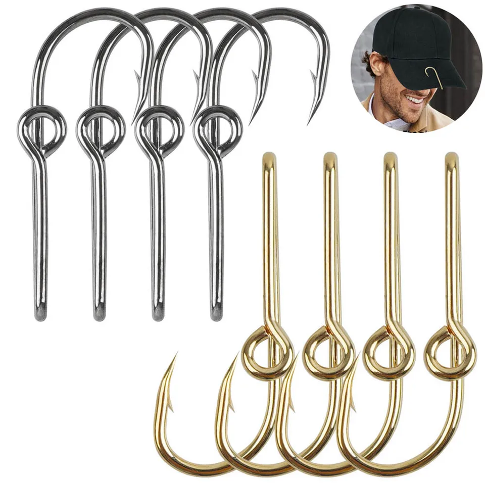 20Pcs Fish Hook Hat Clip Hats Pins for Men Gold/Black Bent Circle