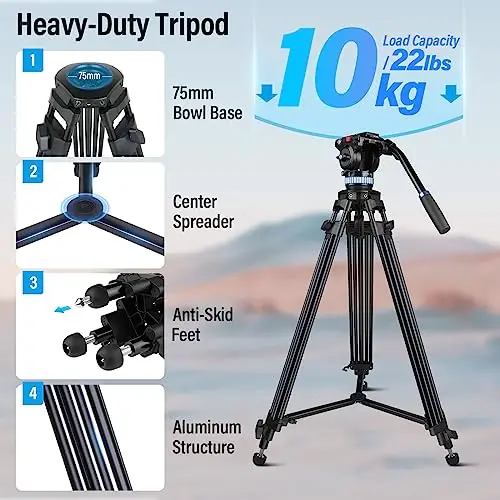 AM-15S Tripod Video SIRUI, Tripod tugas berat dengan kepala halus