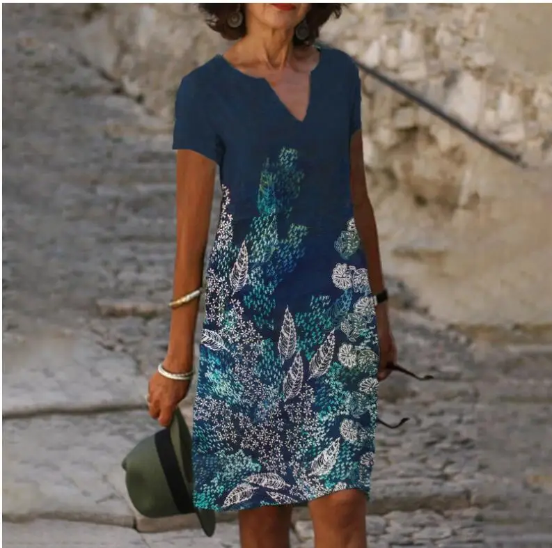 

2023 Fashion Printing Women Dress Summer V-Neck Short Sleeve A-Line Sundress Vintage Female Party Mini Dresses Femme Vestidos