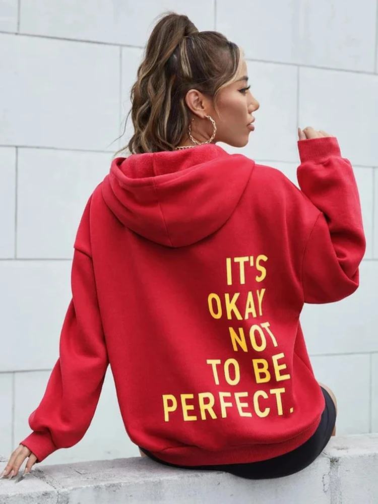 Lt's Okay Not To Be Perfect Letter Pattern Printing Womens Hoodie Long Sleeves Pocket Sweatshirts Warm Pullover Fashion Clothes