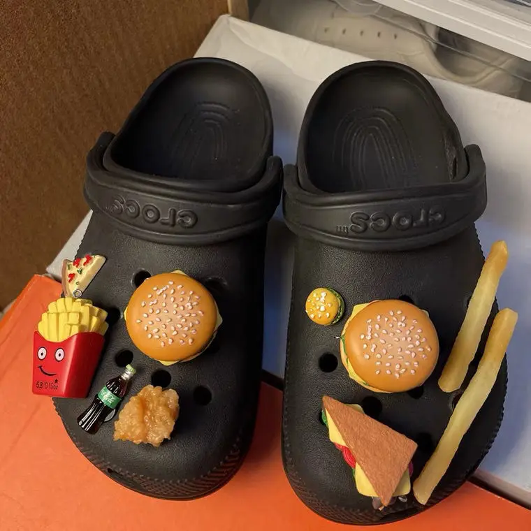 

Hot Sale 2022 New Shoe Charms DIY Delicious Burger Chicken Fries Pizza Set Accessories Adornment for Clogs Sandals
