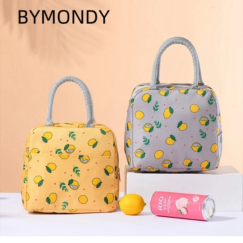 

BYMONDY Fashion Lemon Printing Thermal Bags for Lunch Women Picnic Work Food Container Fridge Insulated Cooler Bag Box Portable