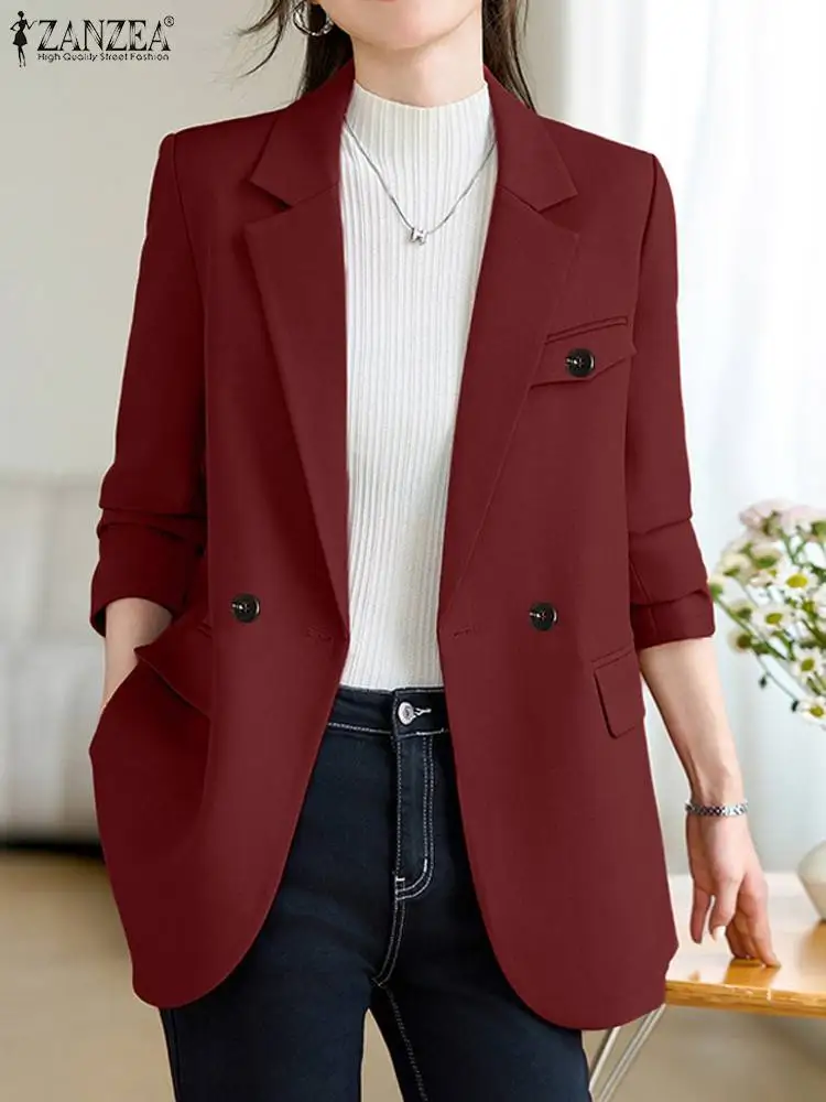 Women Autumn OL Work Blazer Suits Elegant Long Sleeve Solid Coats ZANZEA Fashion Lapel Neck Buttons Down Jackets Streetwear