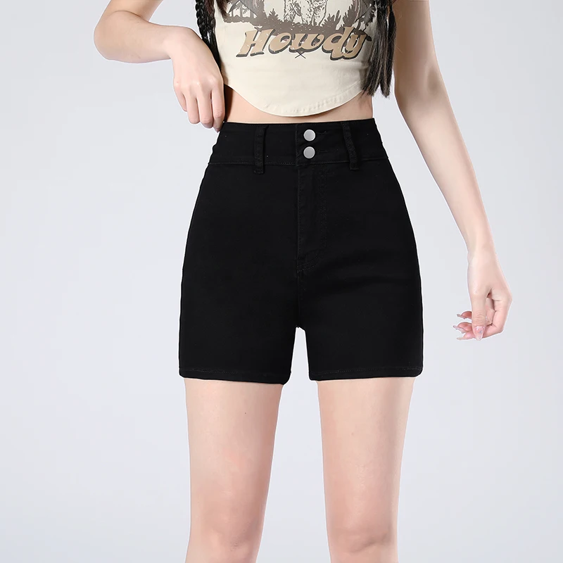 

Women's Tight Fitting High Waisted Double Button Denim Shorts Summer New American Casual A-Line Hot Girl Mini Shorts Female