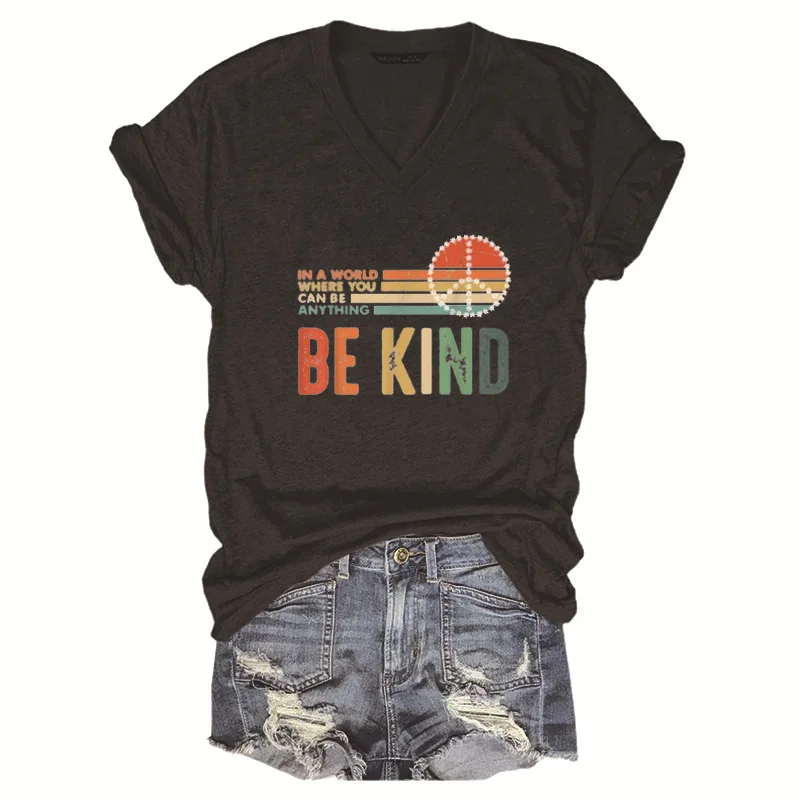 

YRYT Spring and summer new women's T-shirt printed women's V-neck pullover short-sleeved top female explosion