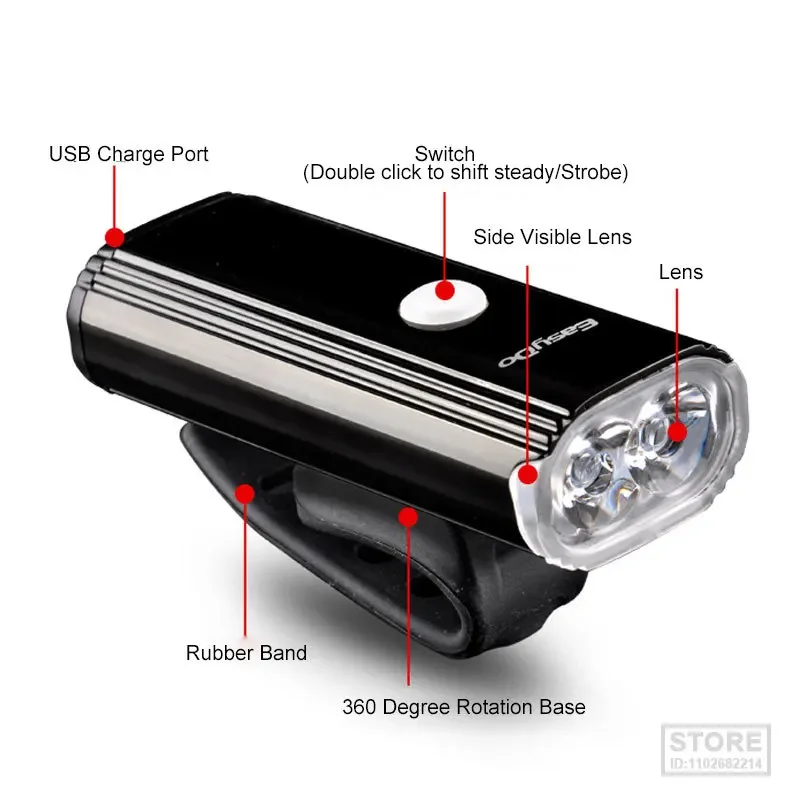 Easydo EL-1110 podwójny XPG LED reflektor obudowa ze stopu 4400mAH akumulator 1000 lumenów 360 stopni obracanie oświetlenia rowerowego latarnia przednia