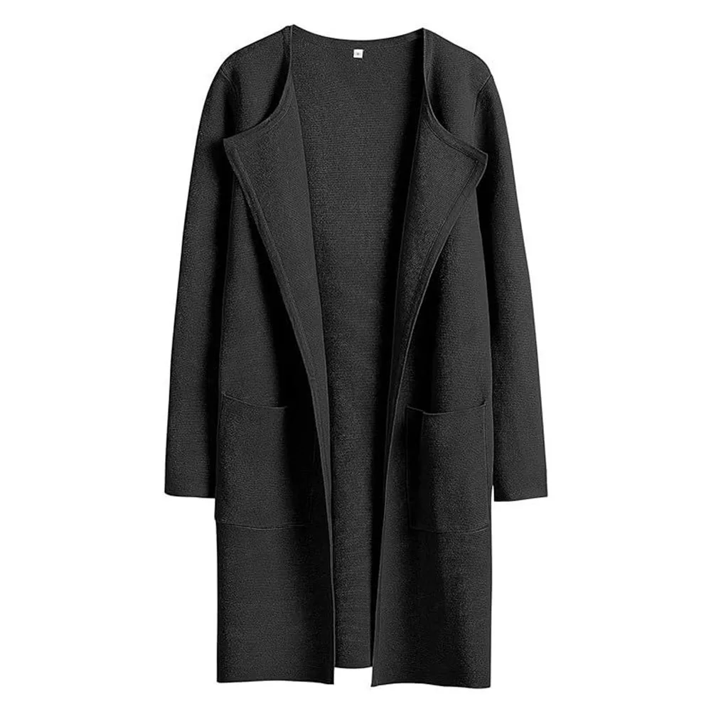 

Женский винтажный кардиган, Повседневная однотонная куртка оверсайз с длинным рукавом и отложным воротником, Осень-зима