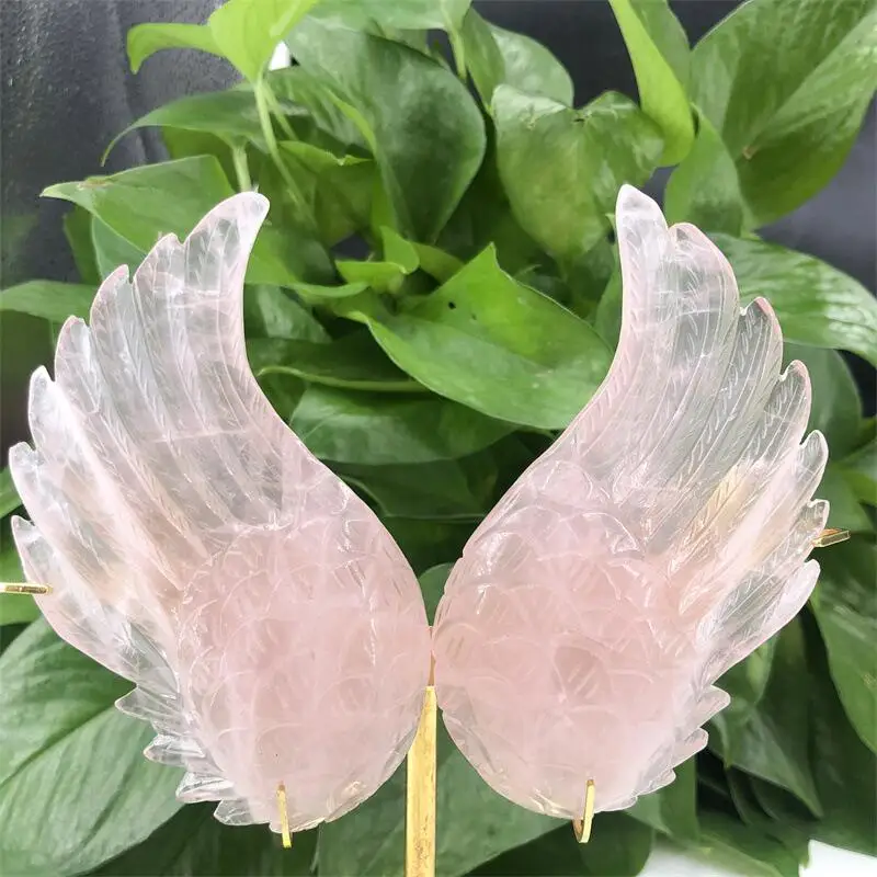 

Natural Rose Quartz Angel Wings Crystal Carving Crafts Healing Energy Stone Fashion Home Decoration Children Birthday Gift 1pair