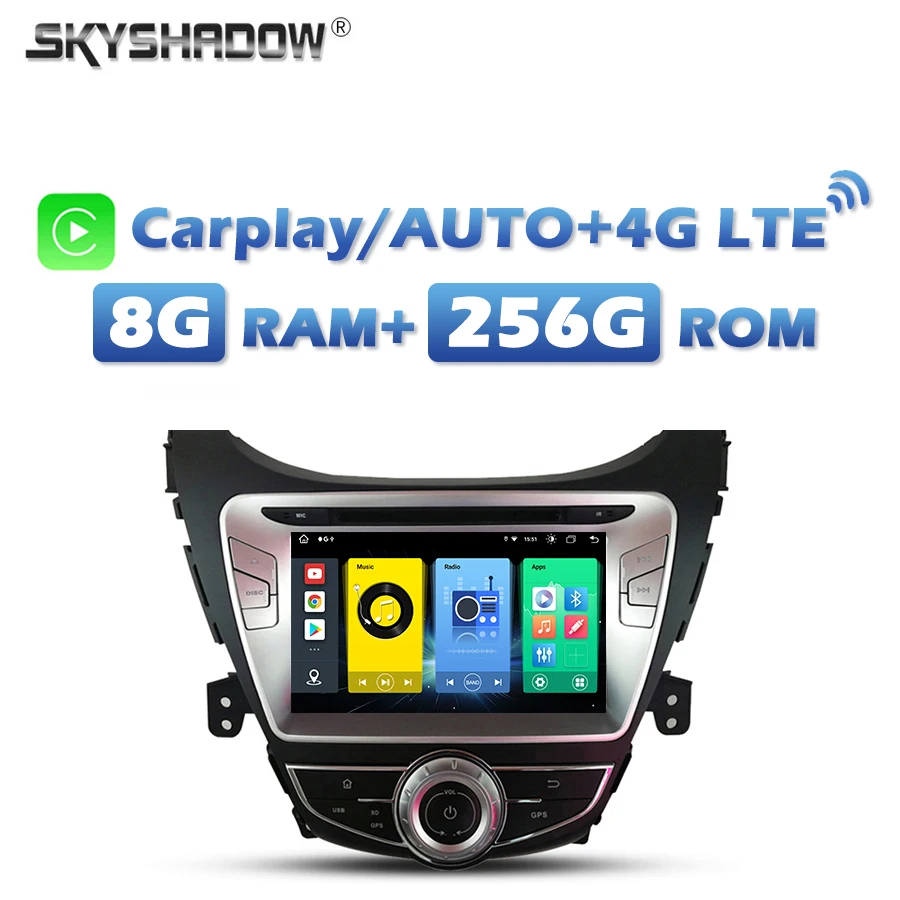 4G Sim 720P Carplay Auto Android 13.0 8G + 256G Lettore Dvd Per Auto Gps Radio Wifi Bluetooth Per Hyundai Elantra Avante I35 2011-2013