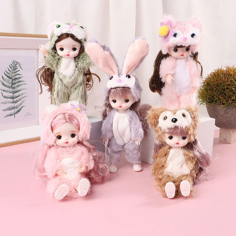 Doll Girl Toy Mini Doll Movable Joint Baby 3d Beautiful Toys For Girl Clothes Dress Up 1/12 Fashion 17cm Gift 1PC