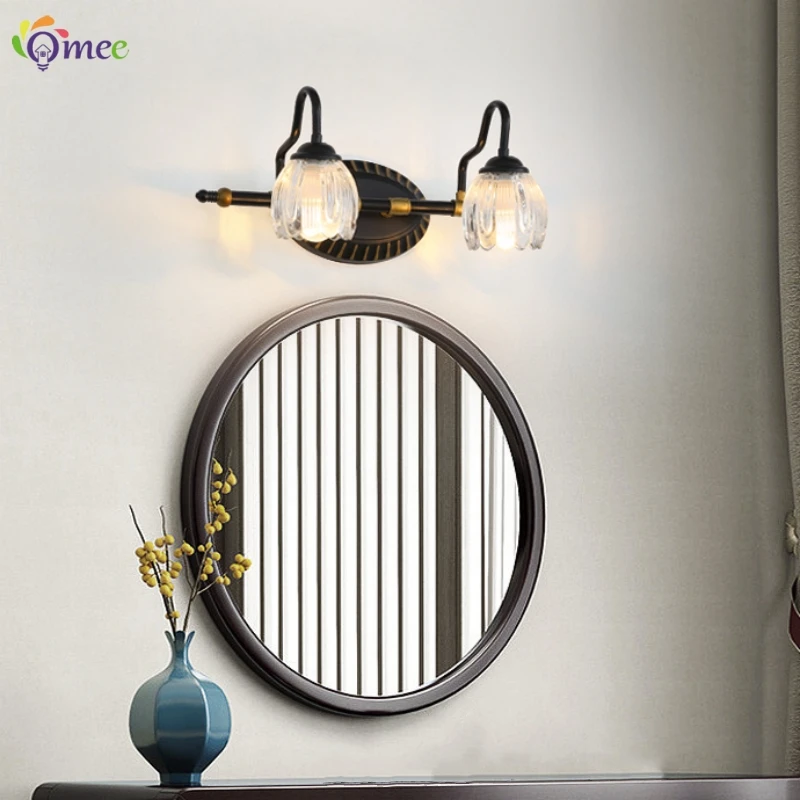 Modern Wall Light Fixture Black Led Wall Lamp Mirror 2heads LED 3Lights Picture Light Vintage Glass Bathroom Mirror Front  Light