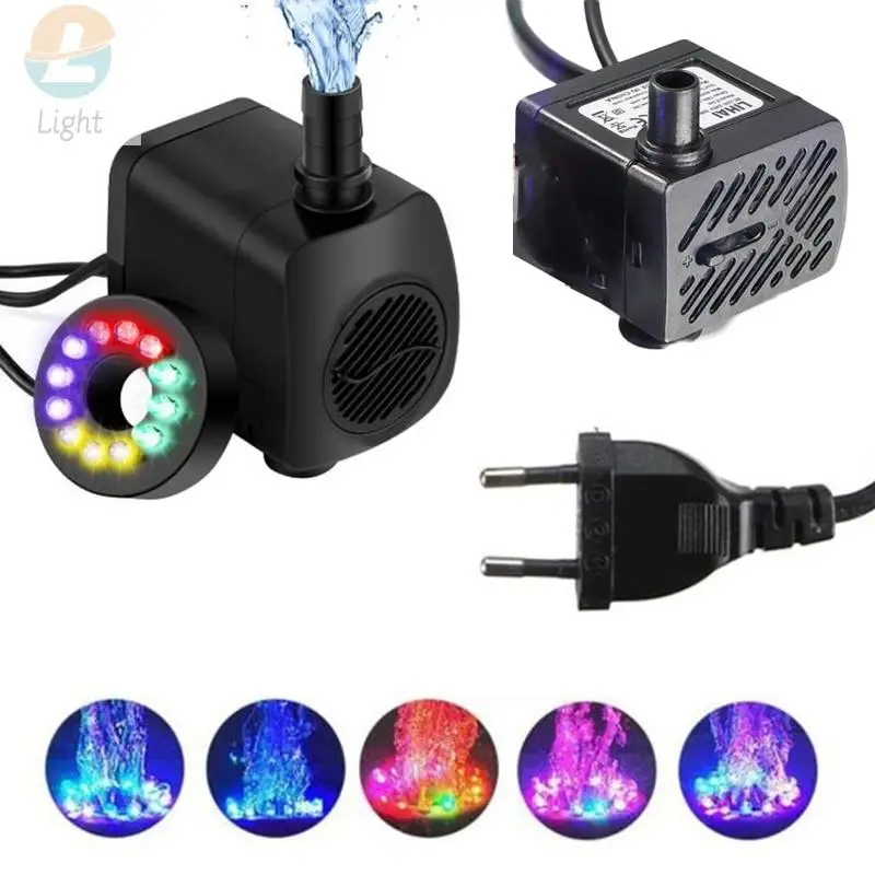 Water Pump Aquarium Water Pump Fish Tank Pump 3W/5W Submersible Pump Fountain 12RGB Color LED Light Flow Adjustable Aquarium Pond Fountain Fish Tank Water Hydroponic