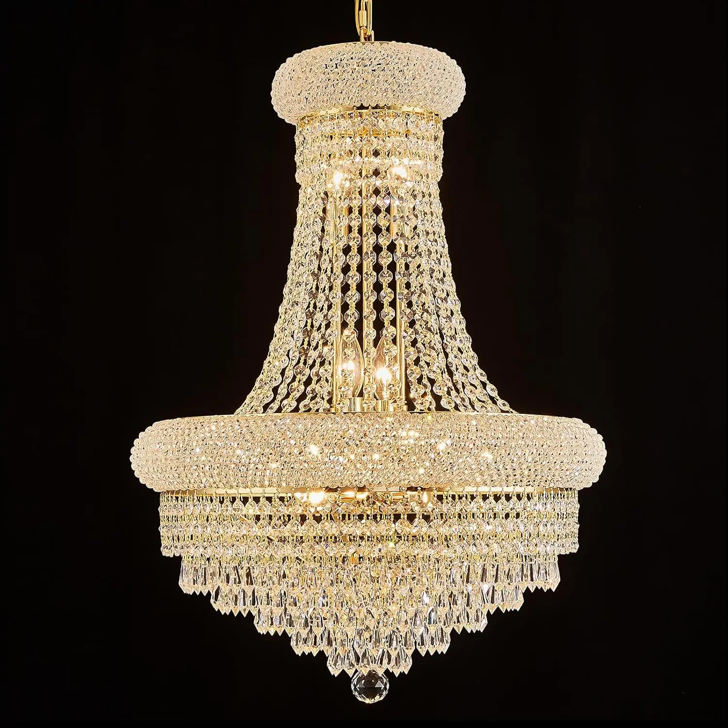 

Empire Raindrop Crystal Chandelier Light Fixture for Living Room Foyer Entrance Dining Room Hallway Bedroom Entryway Gold Finish