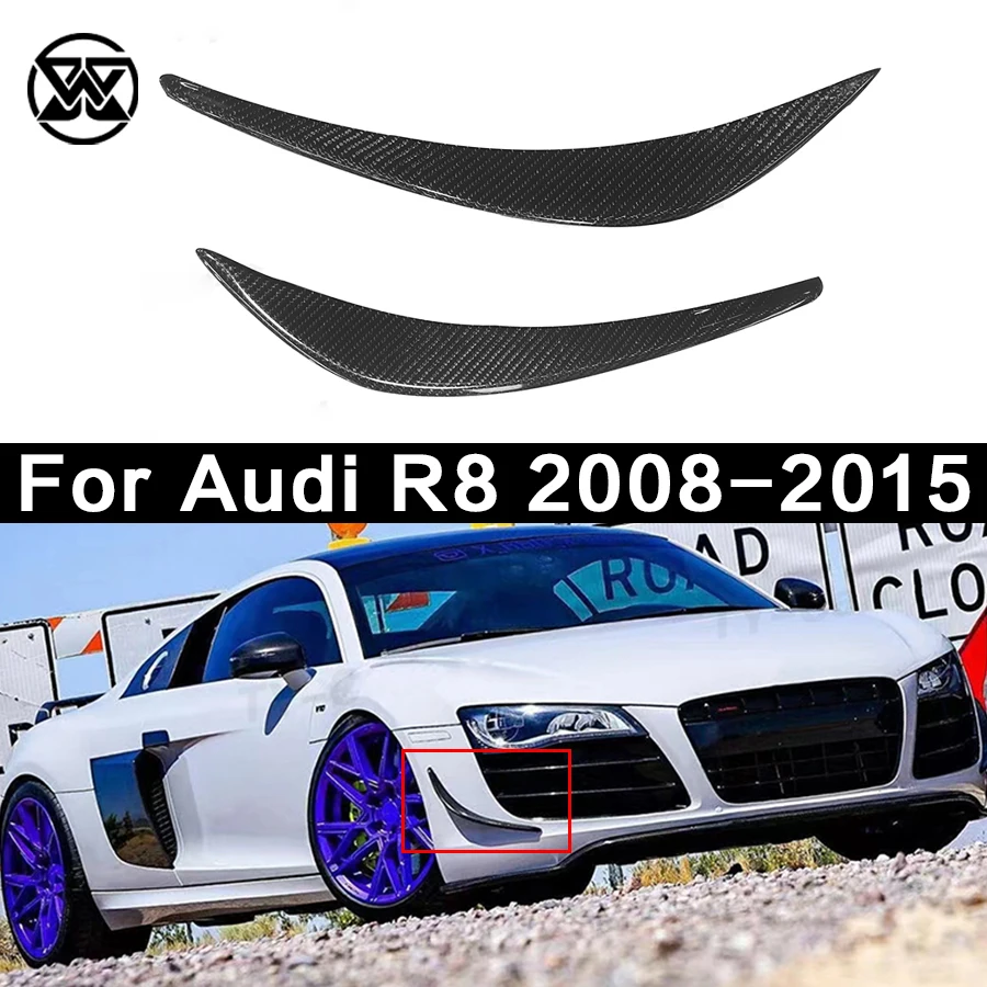In Fibra Di Carbonio Paraurti Anteriore Trim Fins Side Canards Splitter Spoiler Per Audi R8 2008-2015 Grembiuli Flaps Car Styling Body Kit
