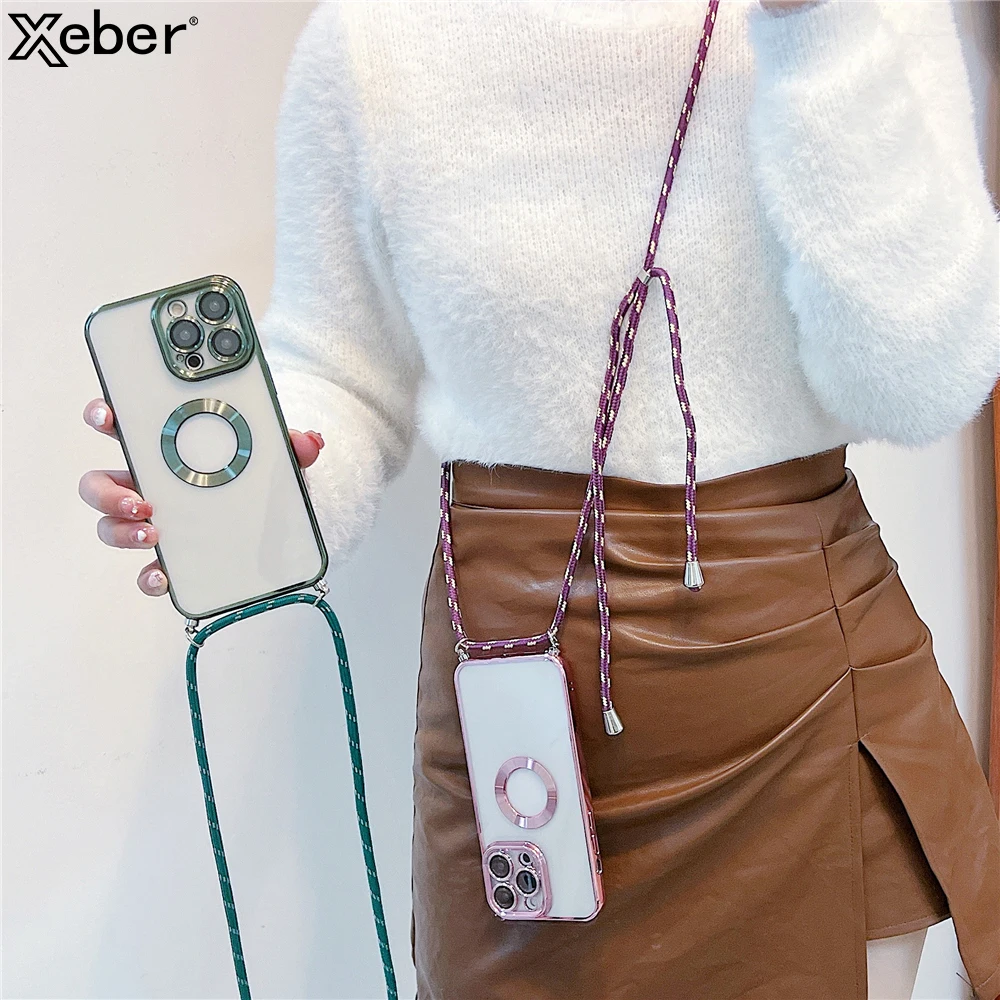 Luxury Plating Crossbody Necklace Strap Lanyards Phone Case For iPhone