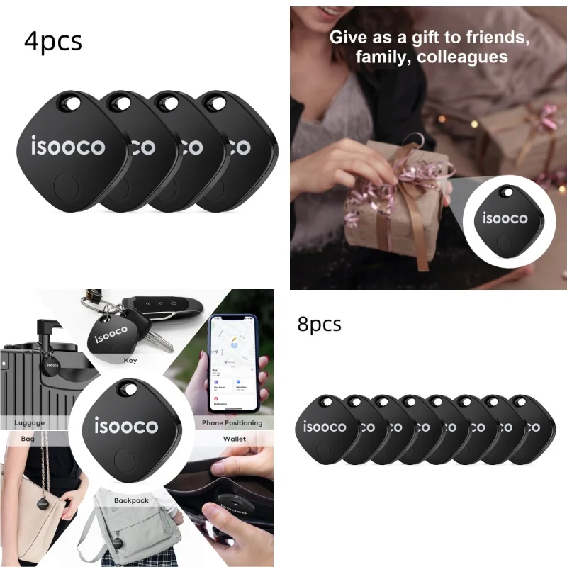4/8Pcs isooco Smart Item Finder GPS Locator Bluetooth Pairing Anti-lost Tag Used with Find My (iOS only) Keychain Car Tracker