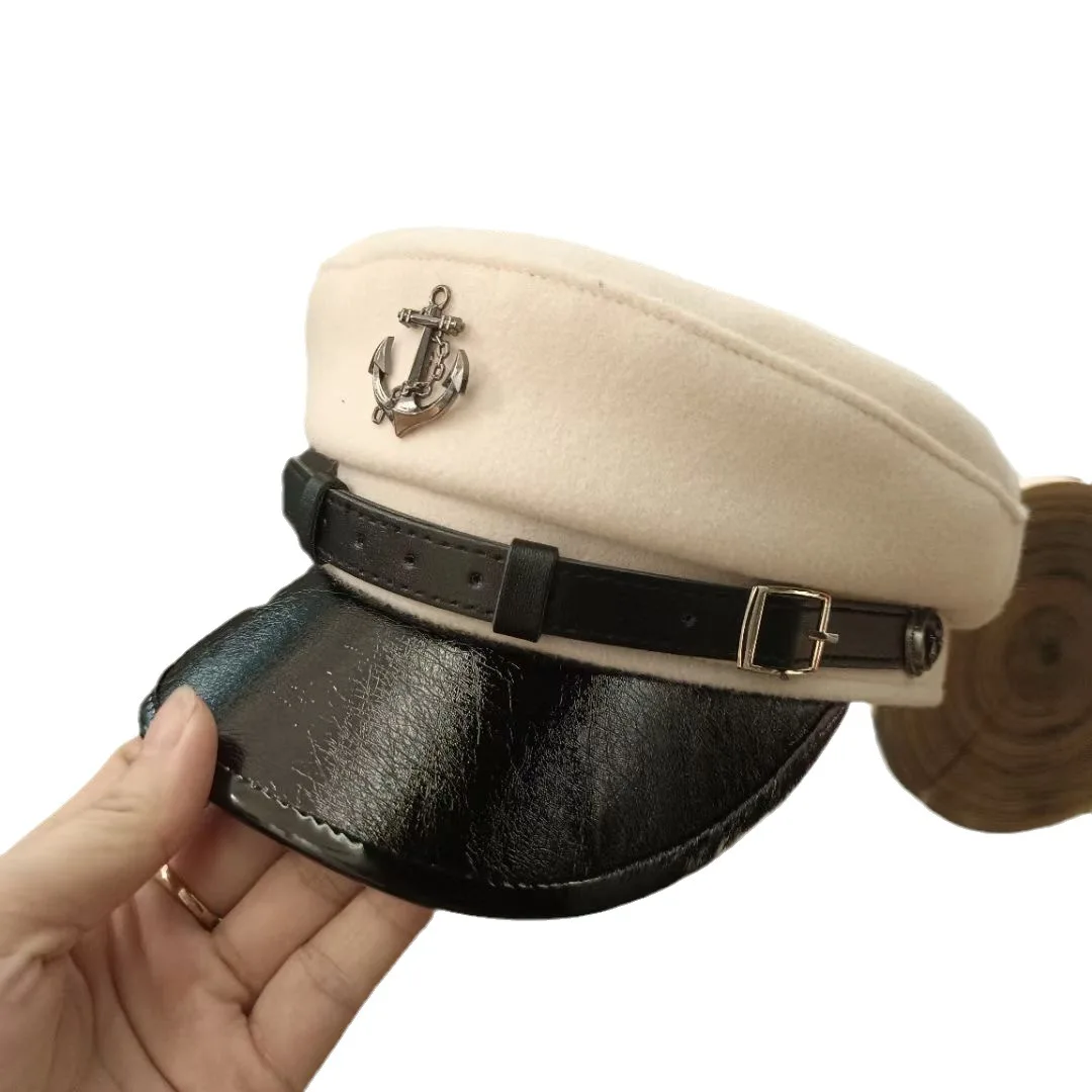 Vintage Anchor Belt Navy Hat autumn-winter Wool Newsboy Hat British Style Personality Cap