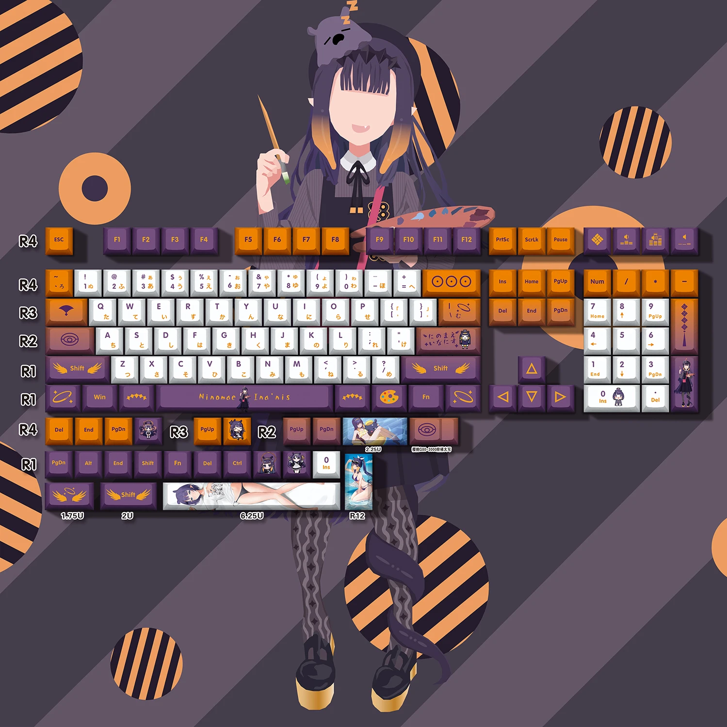 Ninomea Inanis Vtuber Hololive Key Cover Pbt Dye Sub Cherry mx Cross Axis Switch Keycap para Teclado Mecânico 132 Key