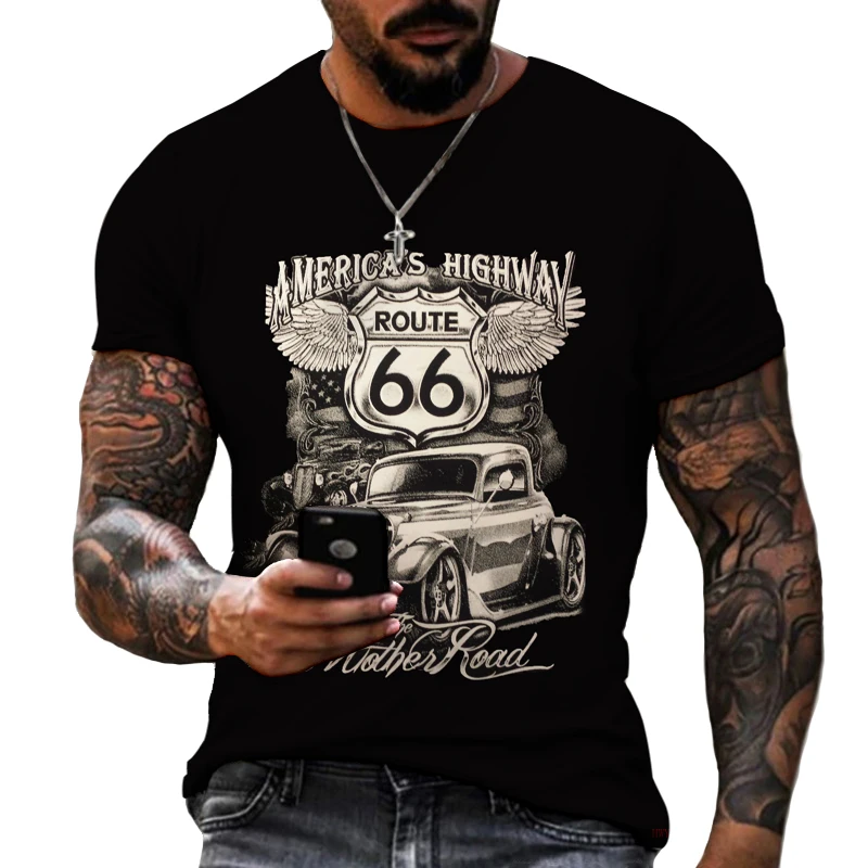 Летняя новинка Мужская футболка Lucky Route 66 с 3D принтом винтажная высокого качества