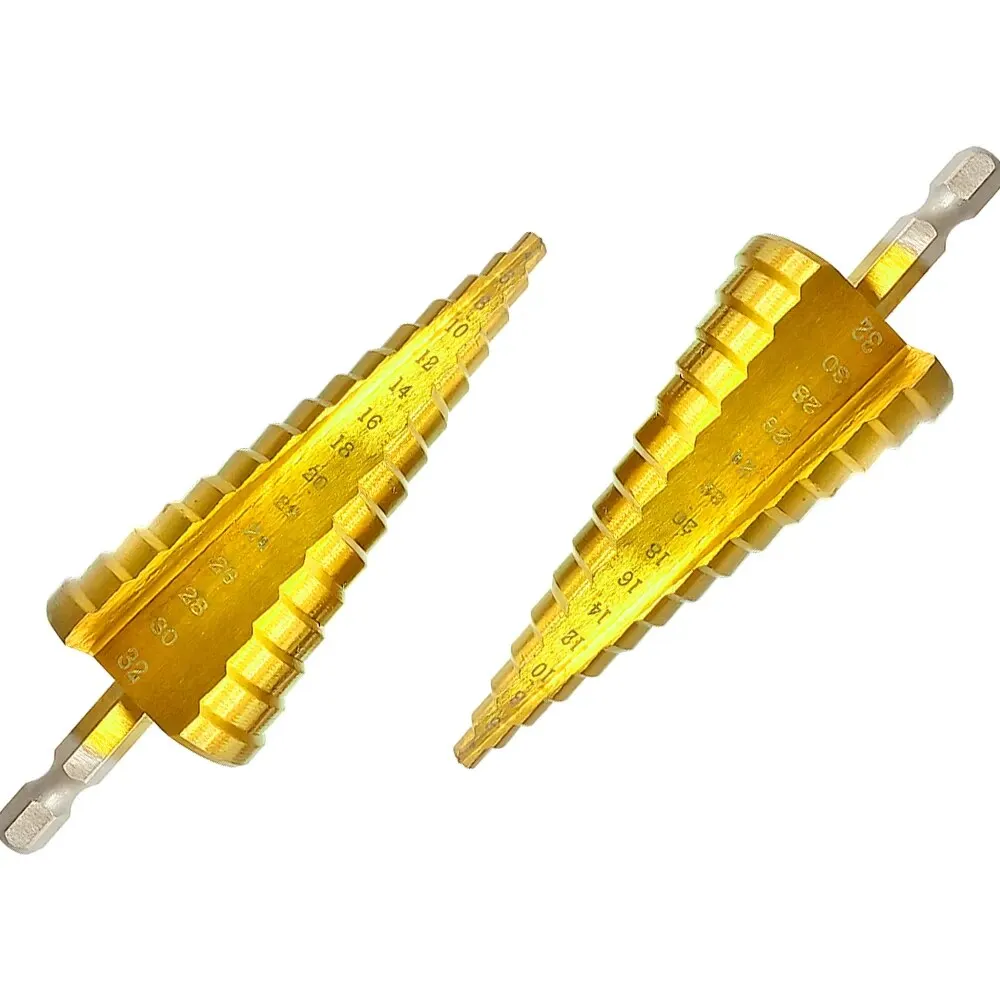 Step Drill Bit 1PC Titanium Plated Hexagonal Straight Groove 4-32mm Reaming Pagoda Hole Opening
