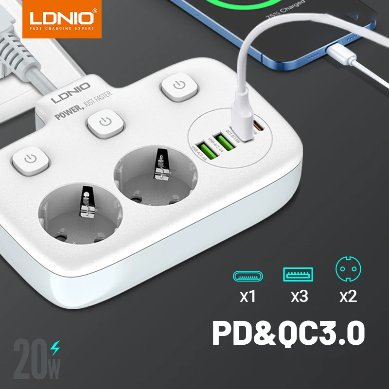 Power strip plug adapter electrical socket power socket power plug adapter LDNIO power strip adapter for Europlug 4 USB output electrical socket with extension cable surge protector home plug adapter