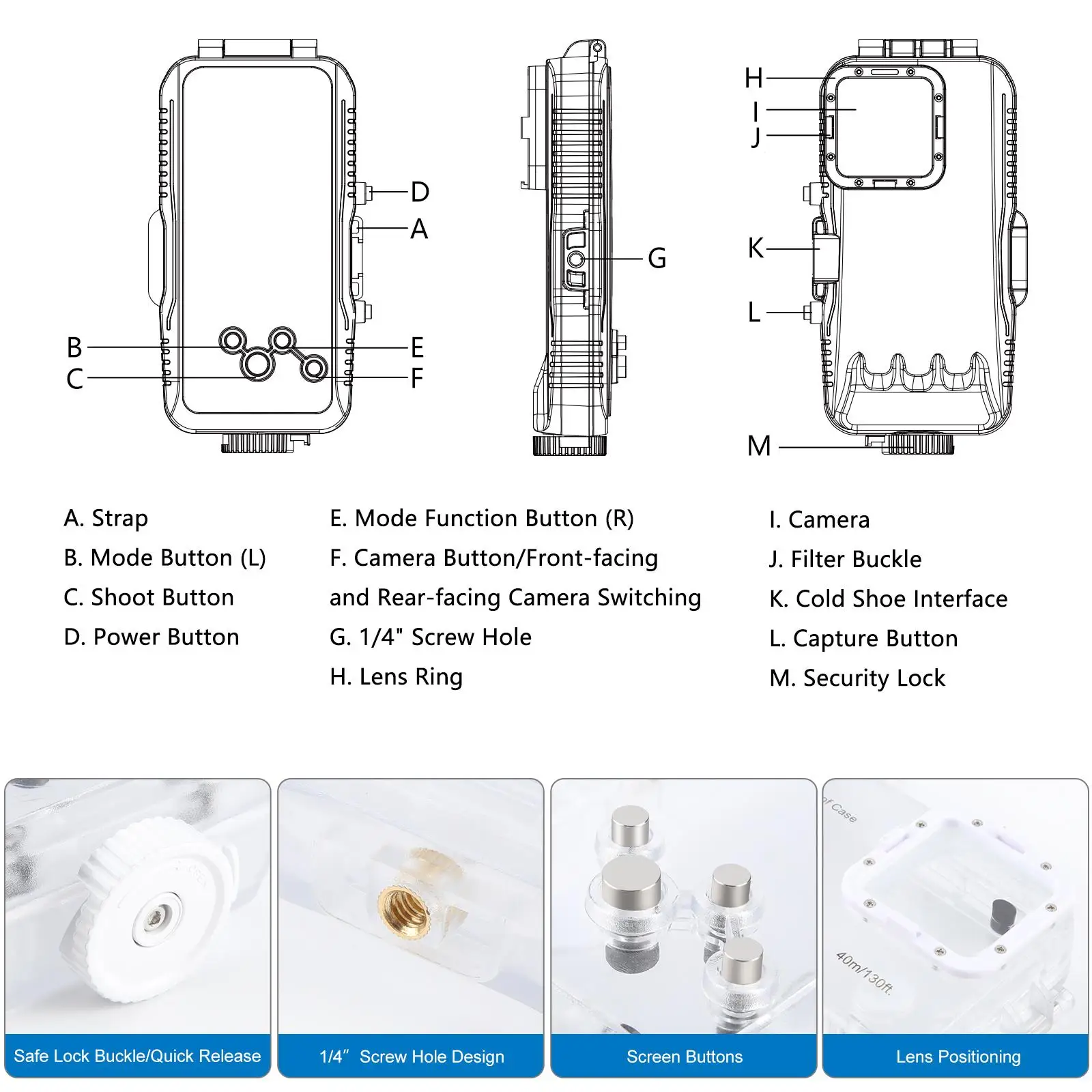For iPhone 16 Pro Max PULUZ 40m/130ft Waterproof Diving Case Photo Video Taking Underwater Housing Cover