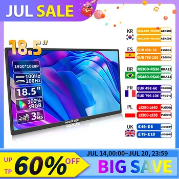 HGFRTEE Monitor portatile da 18.5 pollici 100Hz RGB100 % con foro VESA e staffa posteriore Display esteso per Laptop schermo ADS-IPS HDR 1