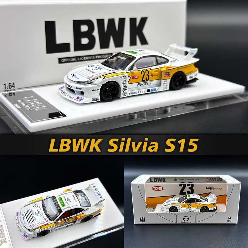 TM в наличии 1:64 LBWK Silvia S15, открытая капота, желтая молния, литье под давлением, Коллекционная модель автомобиля, миниатюрные игрушки, TimeMicro